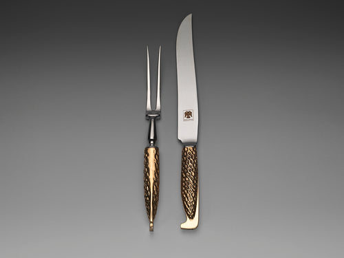 Bronze handled carving set vertical view